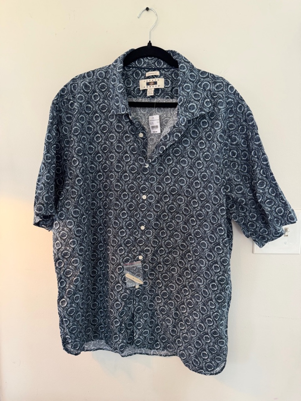 Joseph Abboud Men’s Short-Sleeve Button-Up Shirt - Navy Geometric Print XXL NWT